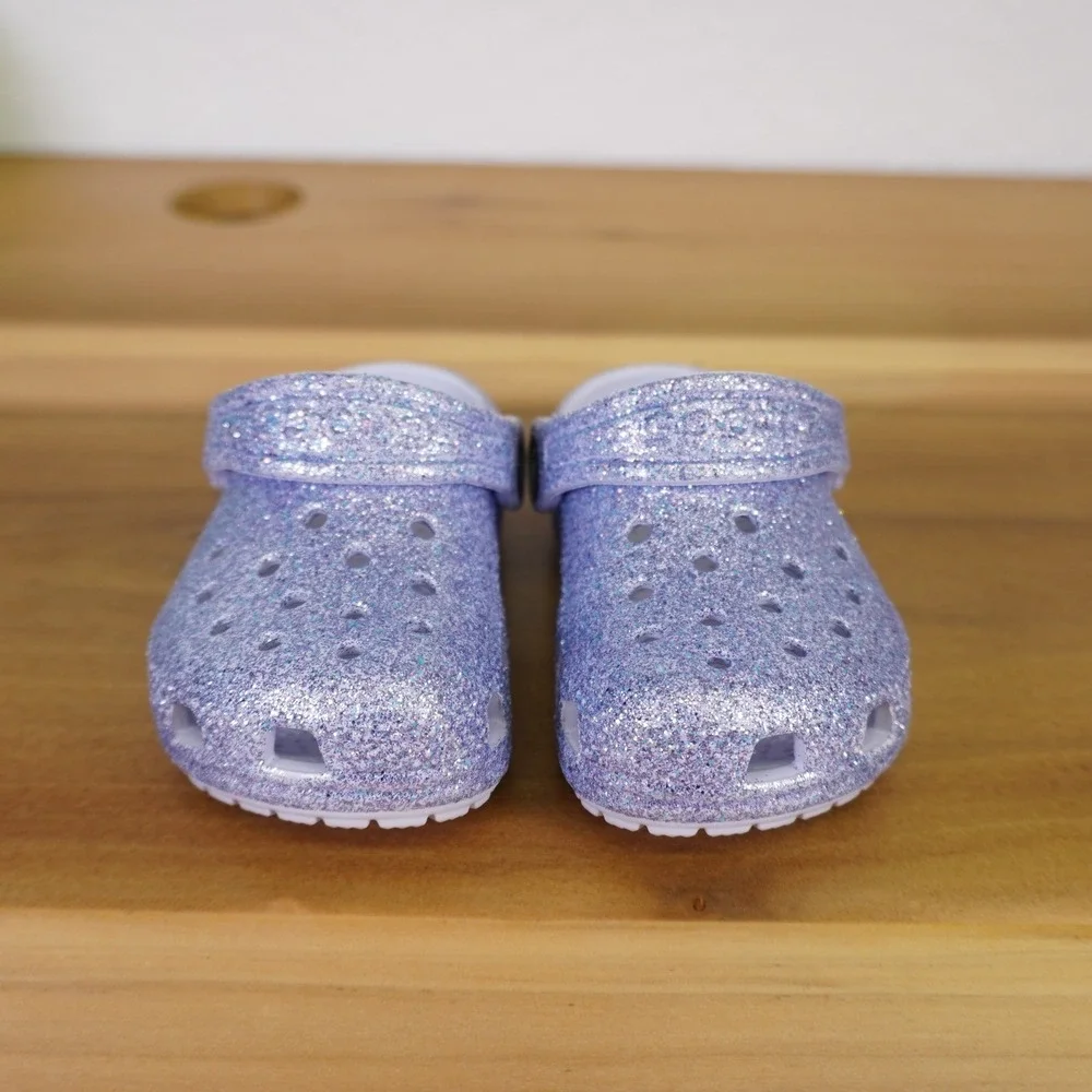 Crocs Classic Glitter Clog Toddler C6 Frosted Purple Sparkly Slip On Shoes